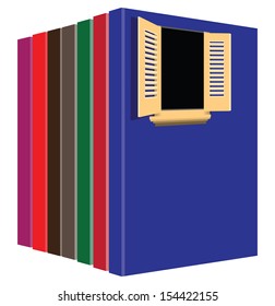 Books with a window on the cover. Vector illustration.