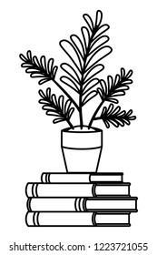 books wit house plant pot isolated icon