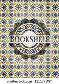 Bookshelf arabic emblem background. Arabesque decoration.