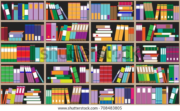 Bookshelf Background Shelves Full Colorful Books Stock Vector (Royalty ...