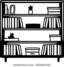 Bookshelf black outlines vector illustration