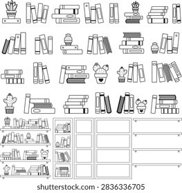 Bookshelf, Book Stack and Reading Icon Bundle for Library Decor, Classroom Materials, Study Planners and Book Lover Designs