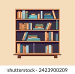 bookshelf with books flat illustration