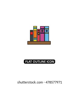 Bookshelf with books flat line icon