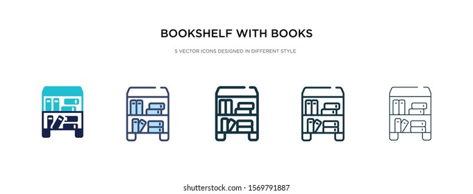 bookshelf with books icon in different style vector illustration. two colored and black bookshelf with books vector icons designed in filled, outline, line and stroke style can be used for web,