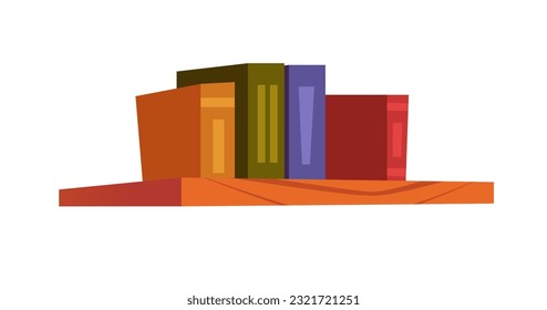 Bookshelf with Books Isolated on White Background. Element of the Living Room Interior. Colorful Books Covers. Vector Illustration in Cartoon Style.