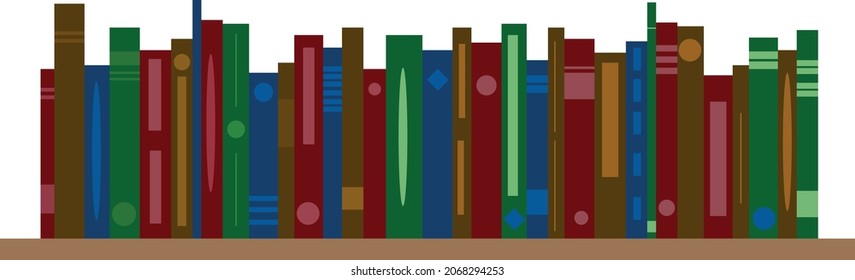 Bookshelf with books isolated. Books are in a row on the shelf