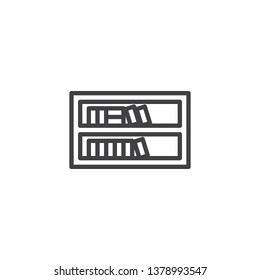 Bookshelf with books line icon. linear style sign for mobile concept and web design. Stack of Books on bookshelves outline vector icon. Symbol, logo illustration. Pixel perfect vector graphics
