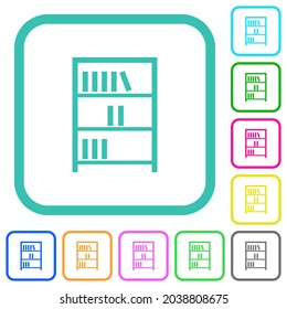Bookshelf with books outline vivid colored flat icons in curved borders on white background