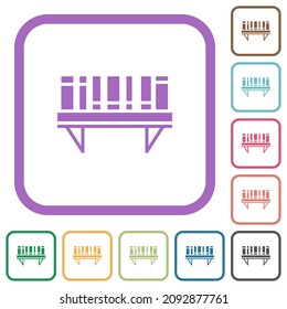 Bookshelf with books solid simple icons in color rounded square frames on white background