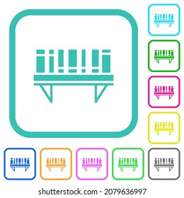 Bookshelf with books solid vivid colored flat icons in curved borders on white background