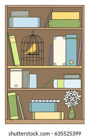 Bookshelf with books, vector