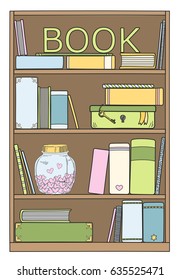 Bookshelf with books, vector
