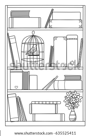 Bookshelf with books, vector