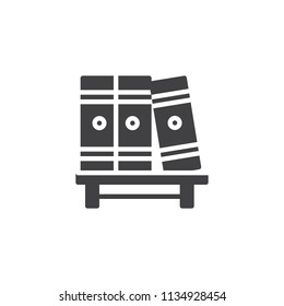 Bookshelf with books vector icon. filled flat sign for mobile concept and web design. Three volumes of books simple solid icon. Symbol, logo illustration. Pixel perfect vector graphics