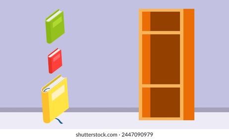 Librería con libros. Ilustración vectorial en estilo de dibujos animados planos.