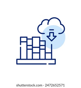 Bookshelf, cloud and download arrow. Access to literary works and reading materials in digital format on cloud platforms