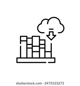 Bookshelf, cloud, download arrow. Access to literary works and reading materials in digital format on cloud platforms