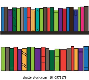 Bookshelf. Collection of various books. Vector illustration.