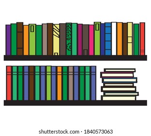 Librería. Colección de varios libros. Ilustración vectorial.
