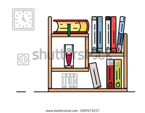 Bookshelf Color Books Illustration Flat Style Stock Vector