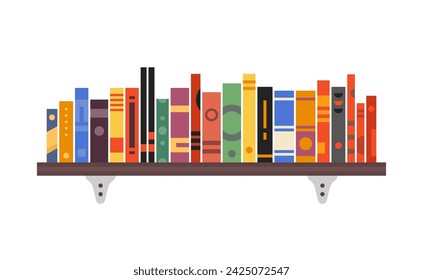 bookshelf with colored books for children library. flat cartoon graphic modern design abstract element isolated on white. concept of collection of science, fiction or non-fiction books at home office