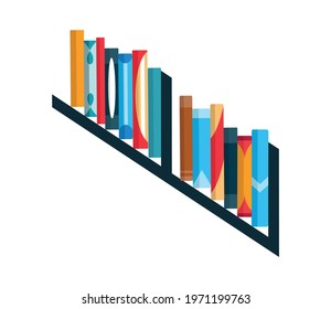 Bookshelf with colorful books. Back to school and education study wall concept. Library interior element. Flat reading books illustration