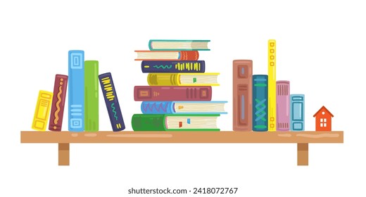 Librería con libros coloridos. Al estilo de las caricaturas. Aislado sobre fondo blanco. Ilustración plana del vector