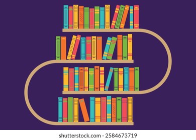 Bookshelf with colorful books. Vector illustration for banners, advertising, shops, libraries, schools, universities.