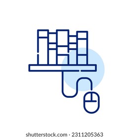 Bookshelf with computer mouse connected. Electronic library and book exchanging community. Pixel perfect icon