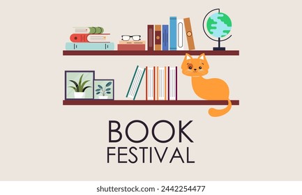 Bookshelf concept illustration for book festival and fair vector
