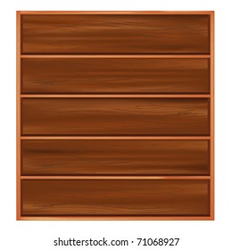 Bookshelf From Dark Wood With Shelves,  Isolated On White Background, Vector Illustration