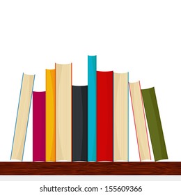 Bookshelf with different sizes and colors books - vector illustration