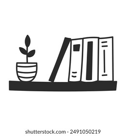 Bookshelf Doodle Illustration. Stack of books Vector sketch. Isolated vector illustration 