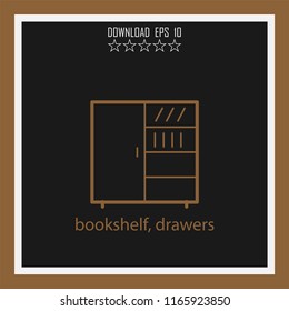 bookshelf, drawers vector icon