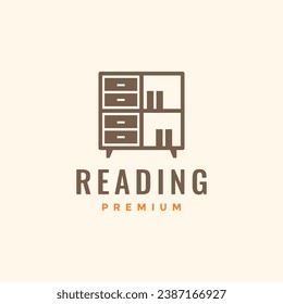 bookshelf dresser furniture interior simple minimalist clean modern logo design vector icon illustration