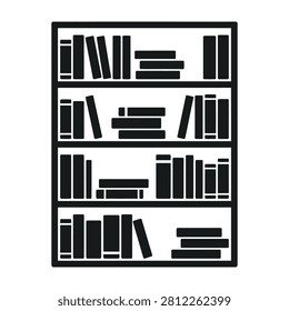 A bookshelf filled with various books on four shelves in a library or home office setting