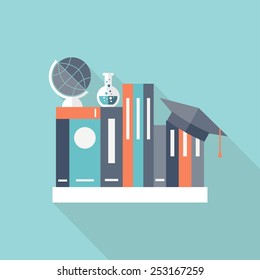 Bookshelf. Flat design. Vector illustration