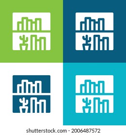 Bookshelf Flat four color minimal icon set