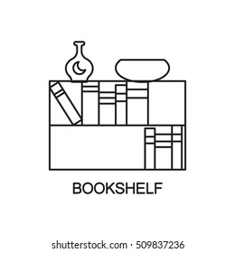 Bookshelf flat icon. High quality outline pictogram of element for bedroom's interior. Vector line illustration of bookshelf  for web design, mobile app. Button and symbol for design visit card, logo.