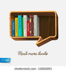 Bookshelf in the form of speech bubble isolated on white background, vector Eps10 illustration.