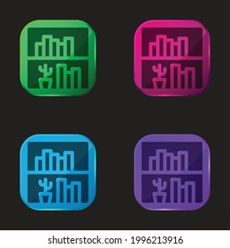 Bookshelf four color glass button icon
