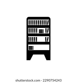 Bookshelf full of books, black vector icon, in isolated white background