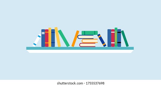Bookshelf with  Full books. Element of home interior design. Modern interior. Shelves full of boks. Vector illustration isolated on a light blue background.