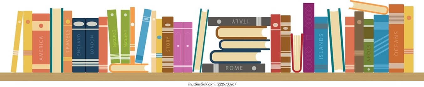 Bookshelf full of books in the library. Vector illustration.