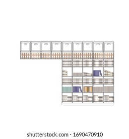 bookshelf full of books white background