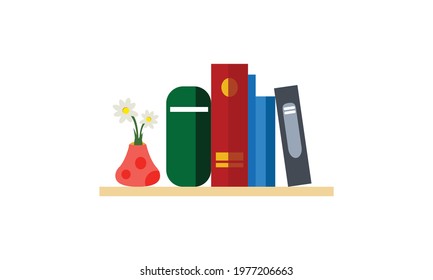 The bookshelf is full of different types of books.