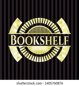 Bookshelf gold emblem or badge. Vector Illustration. Detailed.