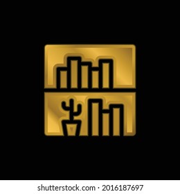 Bookshelf gold plated metalic icon or logo vector