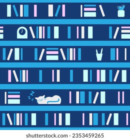 Bookshelf Home Library Vector Seamless Pattern